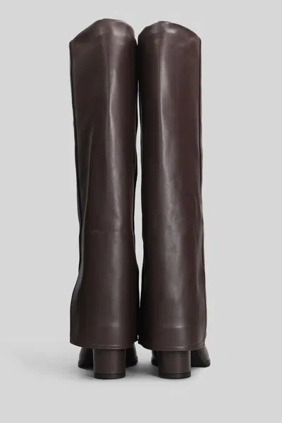 Gisel Moire 90mm Teddy Pointed-toe Block-heel Boots In Brown