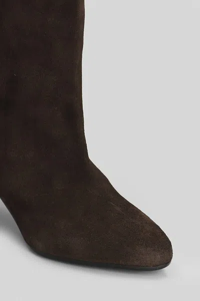 Gisel Moire Enea High Heels Ankle Boots In Brown