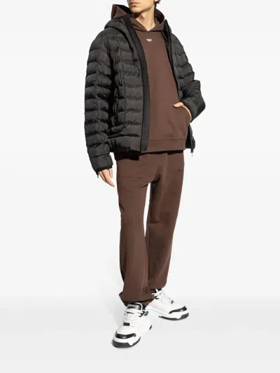 Diesel W-stone Hooded Techno Fabric Down Jacket In Green