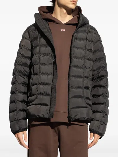 Diesel W-stone Hooded Techno Fabric Down Jacket In Green