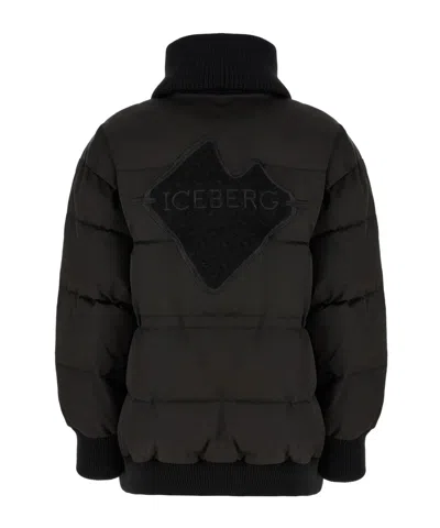 Iceberg Stand-up Collar Zipper Cotton Coat In Black