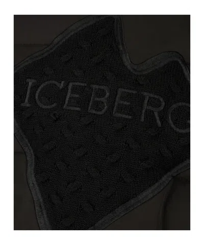 Iceberg Stand-up Collar Zipper Cotton Coat In Black