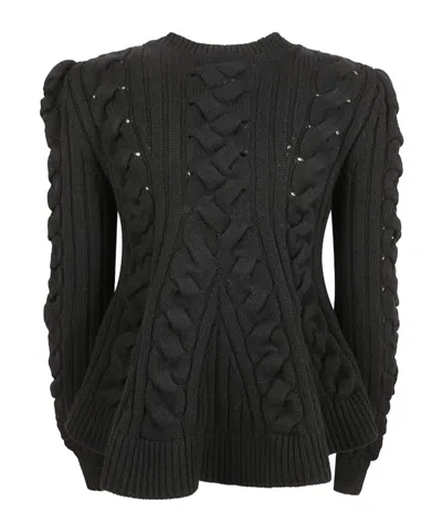 Alexander Mcqueen Peplum Cable-knit Jumper In Black