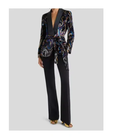 Etro Paisley Foliage Motif Belted Velvet Blazer In Black