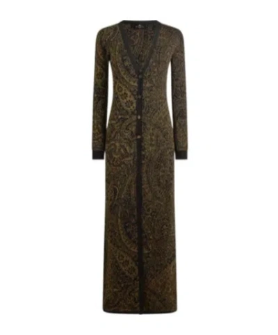 Etro Paisley Jacquard Lurex Thread Maxi Cardigan In Green