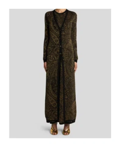 Etro Paisley Jacquard Lurex Thread Maxi Cardigan In Green