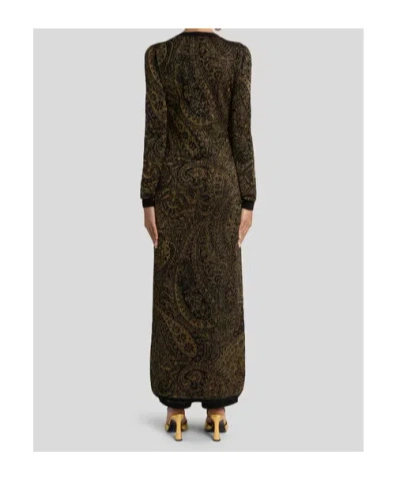 Etro Paisley Jacquard Lurex Thread Maxi Cardigan In Green