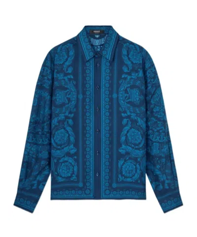 Versace Informal Shirt Silk Twill Fabric Barocco 92 Print Shirts Blue In Blue