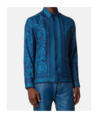 Versace Informal Shirt Silk Twill Fabric Barocco 92 Print Shirts Blue In Blue