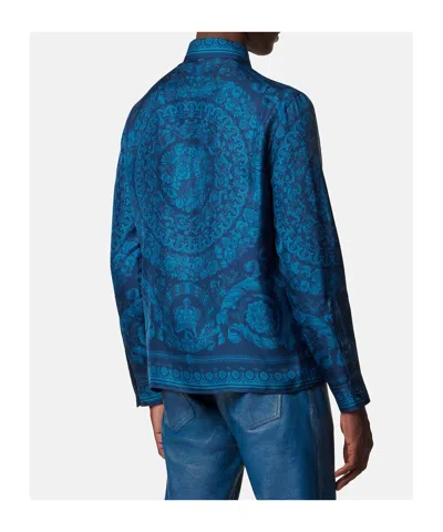 Versace Informal Shirt Silk Twill Fabric Barocco 92 Print Shirts Blue In Blue