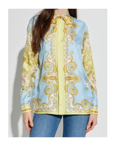 Versace Multicolor Long-sleeved Shirt With Pointed Collar And All-over Baroque Print In Silk For Women