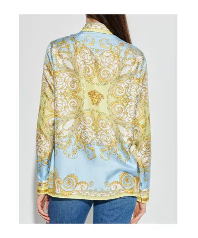 Versace Multicolor Long-sleeved Shirt With Pointed Collar And All-over Baroque Print In Silk For Women