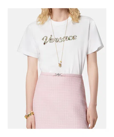 Versace Logo-embellished Crewneck T-shirt In White