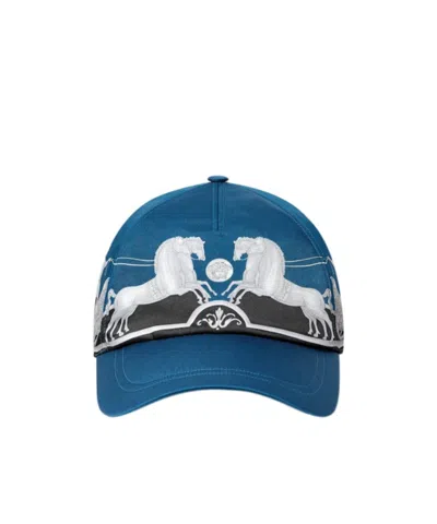 Versace Printed Twill Baseball Cap In Blue