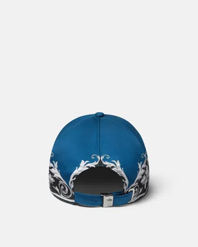 Versace Printed Twill Baseball Cap In Blue