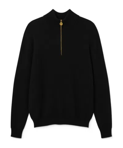Versace Medusa Patch Embroidered Biggie Hardware Sweater With High Neck Zip Placket In Black
