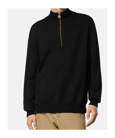 Versace Medusa Patch Embroidered Biggie Hardware Sweater With High Neck Zip Placket In Black