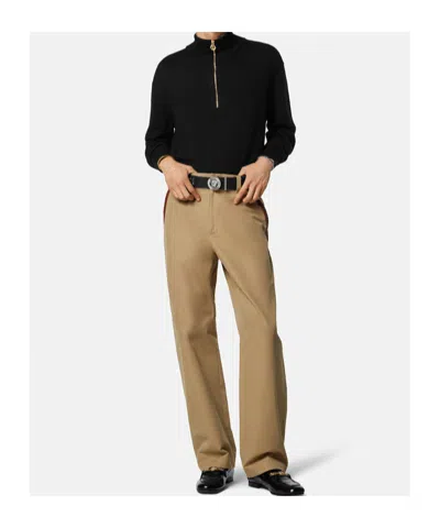 Versace Medusa Patch Embroidered Biggie Hardware Sweater With High Neck Zip Placket In Black