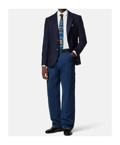 Versace Single-breasted Tailored Blazer In Blue