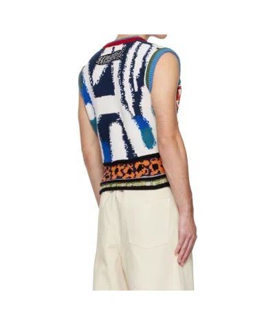 Marni Floral-applique V-neck Sweater In Blue