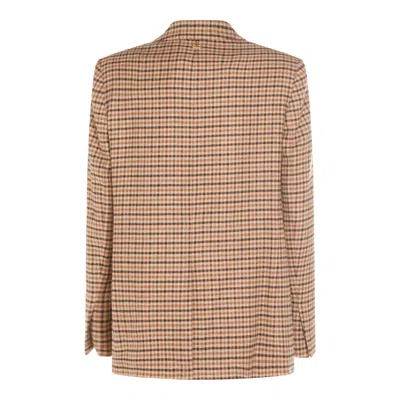Twinset Checked Blazer With Front Pockets And Long Sleeves In Brown