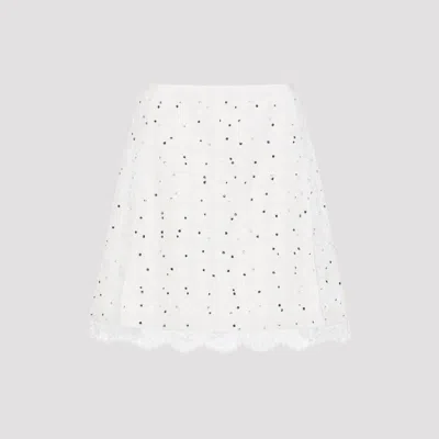 Giambattista Valli Ivory Cotton Mini Skirt With Polka Dot Design And Lace Trim In White