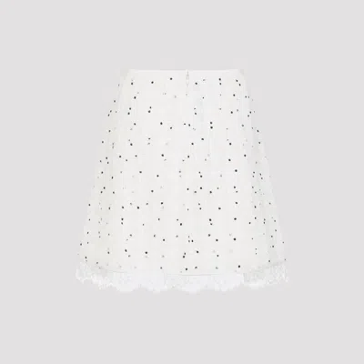 Giambattista Valli Ivory Cotton Mini Skirt With Polka Dot Design And Lace Trim In White