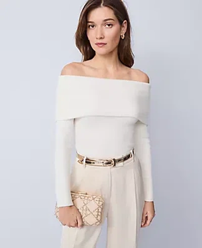 Ann Taylor Petite Ribbed Off-the-shoulder Sweater In White