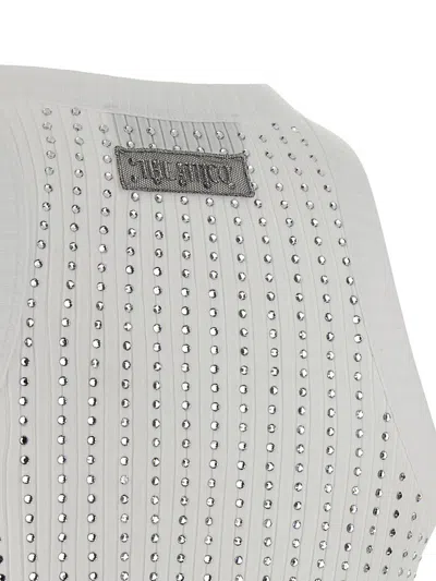 Attico Strass Tank Top In White