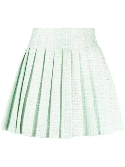 Self-portrait Self Portrait Boucle Tweed Pleated Mini Skirt In Green