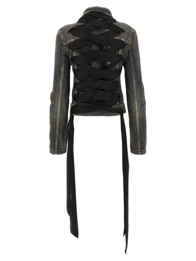 Balenciaga Dark Grey Denim Jacket With Laces Women In Gray