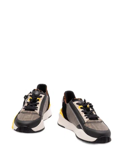 Fendi Streamline Leather Sneakers With Embossed Ff Print In Multi