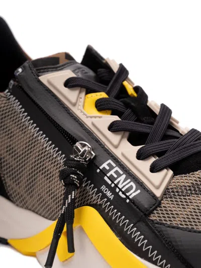 Fendi Streamline Leather Sneakers With Embossed Ff Print In Multi