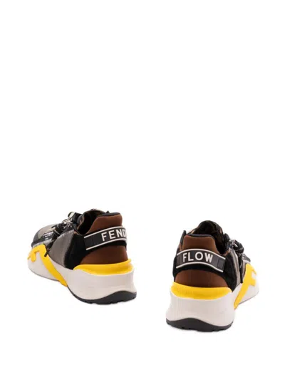 Fendi Streamline Leather Sneakers With Embossed Ff Print In Multi