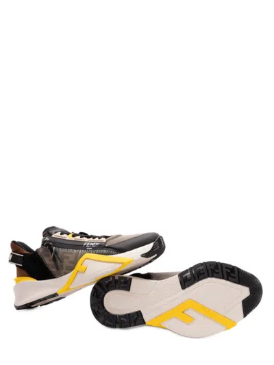 Fendi Streamline Leather Sneakers With Embossed Ff Print In Multi