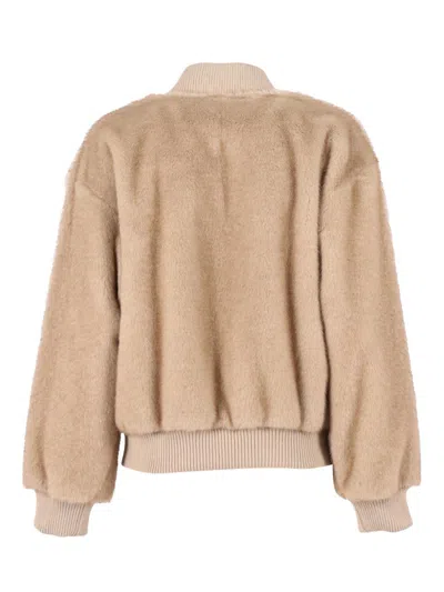 P.a.r.o.s.h Beige Faux Fur Bomber Jacket In Brown