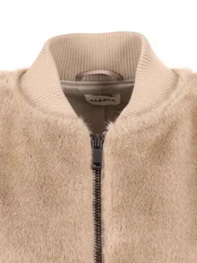 P.a.r.o.s.h Beige Faux Fur Bomber Jacket In Brown