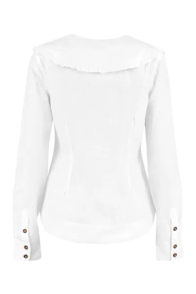Ganni Maxi Collar Cotton Shirt In White