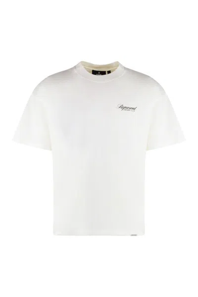 Represent White Crewneck T-shirt With With Front And Back Owners Club Print In Cotton Man In White