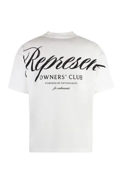 Represent White Crewneck T-shirt With With Front And Back Owners Club Print In Cotton Man In White