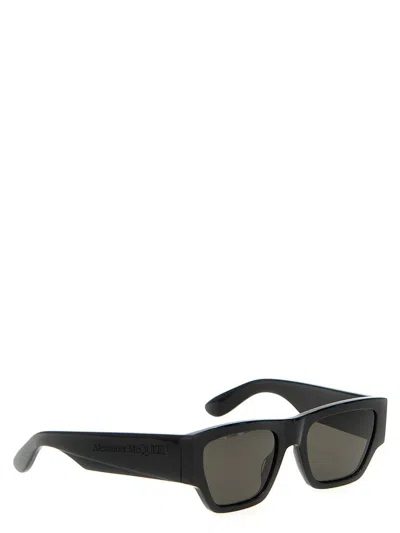 Alexander Mcqueen 'thick Temple Angled Rectangular' Sunglasses In Black
