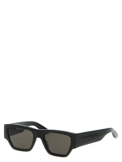 Alexander Mcqueen 'thick Temple Angled Rectangular' Sunglasses In Black