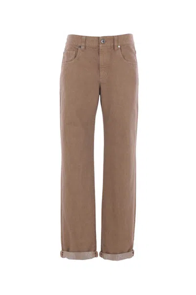 Brunello Cucinelli Logo-patch Jeans In Brown