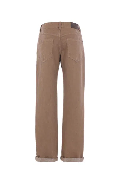 Brunello Cucinelli Logo-patch Jeans In Brown