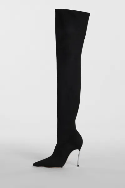 Casadei Blade High Heels Boots In Black Suede In Black