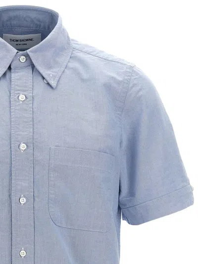 Thom Browne Collared Shirt With Front Pocket And Short Sleeves In Blue