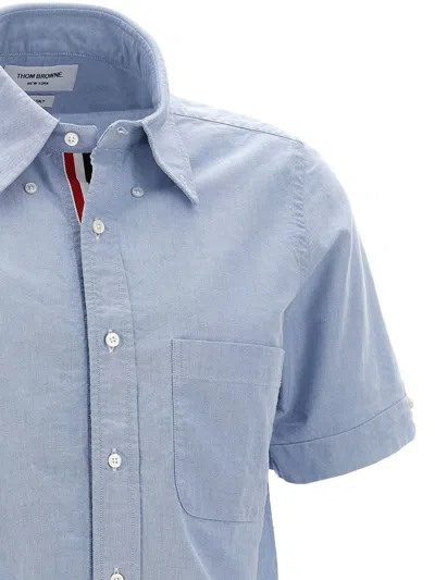 Thom Browne Collared Shirt With Front Pocket And Short Sleeves In Blue