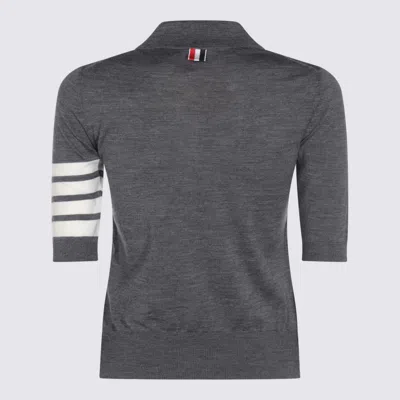 Thom Browne Collared Striped Sleeve Polo Top In Black