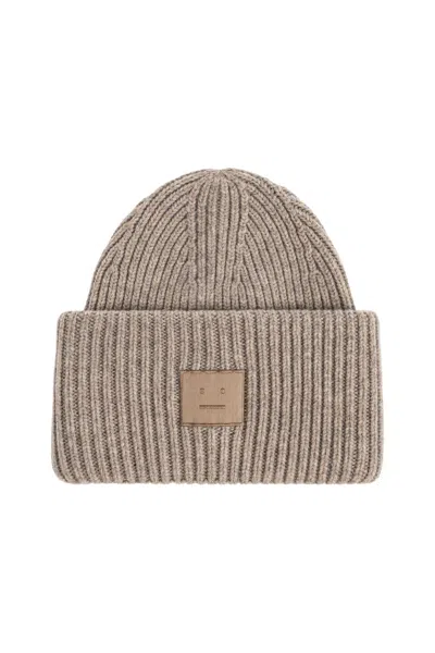 Acne Studios Wool Beanie With Logo In Brown