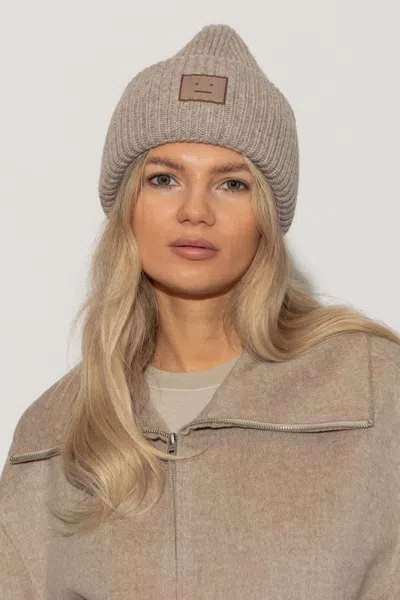 Acne Studios Wool Beanie With Logo In Brown